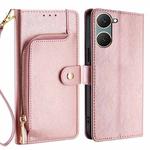 For vivo Y03 4G Zipper Bag Leather Phone Case(Rose Gold)