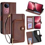 For vivo V50 5G Zipper Bag Leather Phone Case(Brown)