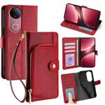 For vivo V50 5G Zipper Bag Leather Phone Case(Red)