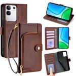 For vivo Y29 4G Global Zipper Bag Leather Phone Case(Brown)