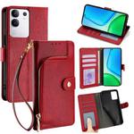 For vivo Y29 4G Global Zipper Bag Leather Phone Case(Red)