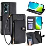 For vivo Y29s 5G / Y04 4G Zipper Bag Leather Phone Case(Black)