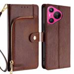 For Huawei Pura 70 5G Zipper Bag Leather Phone Case(Brown)