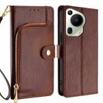 For Huawei Pura 70 Ultra 5G Zipper Bag Leather Phone Case(Brown)