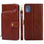 For Nokia C02 TA-1522 Zipper Bag Leather Phone Case(Brown)