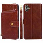 For Samsung Galaxy F14 5G Zipper Bag Leather Phone Case(Brown)