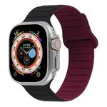 For Apple Watch SE 44mm Loop Magnetic Silicone Watch Band(Black Wine Red)