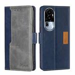 For OPPO Reno10 5G Contrast Color Side Buckle Leather Phone Case(Blue + Grey)