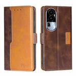For OPPO Reno10 5G Contrast Color Side Buckle Leather Phone Case(Dark Brown + Gold)