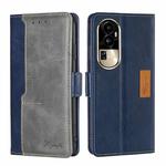 For OPPO Reno10 Pro 5G Contrast Color Side Buckle Leather Phone Case(Blue + Grey)