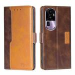 For OPPO Reno10 Pro+ 5G Contrast Color Side Buckle Leather Phone Case(Dark Brown + Gold)