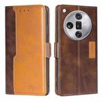 For OPPO Find X7 Ultra 5G Contrast Color Side Buckle Leather Phone Case(Dark Brown + Gold)