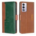 For OPPO A3 Pro 5G India Contrast Color Side Buckle Leather Phone Case(Light Brown + Green)