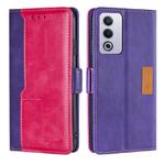 For OPPO A3 Pro 5G India Contrast Color Side Buckle Leather Phone Case(Purple + Rose Red)