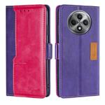 For OPPO Reno12 F 5G Contrast Color Side Buckle Leather Phone Case(Purple + Rose Red)