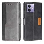 For OPPO A3 5G India Contrast Color Side Buckle Leather Phone Case(Black + Grey)