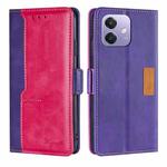 For OPPO A3 5G India Contrast Color Side Buckle Leather Phone Case(Purple + Rose Red)