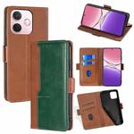 For OPPO A5 Pro 5G Global Contrast Color Side Buckle Leather Phone Case(Light Brown + Green)