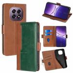 For OPPO A5 5G 2025 Global Contrast Color Side Buckle Leather Phone Case(Light Brown + Green)