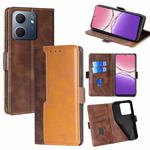 For OPPO A5x 5G Global Contrast Color Side Buckle Leather Phone Case(Dark Brown + Gold)