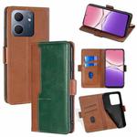 For OPPO A5x 5G Global Contrast Color Side Buckle Leather Phone Case(Light Brown + Green)