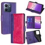 For OPPO A5x 5G Global Contrast Color Side Buckle Leather Phone Case(Purple + Rose Red)