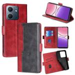 For OPPO A5x 5G Global Contrast Color Side Buckle Leather Phone Case(Red + Black)