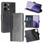 For OPPO Reno14 Pro 5G Contrast Color Side Buckle Leather Phone Case(Black + Grey)