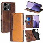 For OPPO Reno14 Pro 5G Contrast Color Side Buckle Leather Phone Case(Dark Brown + Gold)