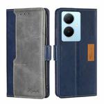 For vivo Y78 Plus 5G Contrast Color Side Buckle Leather Phone Case(Blue + Grey)