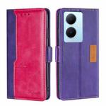 For vivo Y78 Plus 5G Contrast Color Side Buckle Leather Phone Case(Purple + Rose Red)