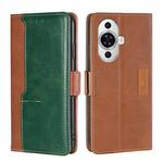 For Huawei nova 11 4G Contrast Color Side Buckle Leather Phone Case(Light Brown+Green)