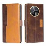 For Huawei Enjoy 60X Contrast Color Side Buckle Leather Phone Case(Dark Brown + Gold)