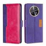 For Huawei Enjoy 60X Contrast Color Side Buckle Leather Phone Case(Purple + Rose Red)