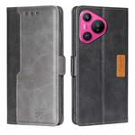 For Huawei Pura 70 5G Contrast Color Side Buckle Leather Phone Case(Black + Grey)