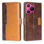 For Huawei Pura 70 5G Contrast Color Side Buckle Leather Phone Case(Dark Brown + Gold)