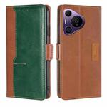 For Huawei Pura 70 Pro / 70 Pro+ 5G Contrast Color Side Buckle Leather Phone Case(Light Brown + Green)