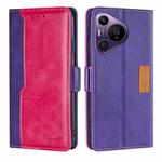 For Huawei Pura 70 Pro / 70 Pro+ 5G Contrast Color Side Buckle Leather Phone Case(Purple + Rose Red)