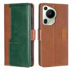 For Huawei Pura 70 Ultra 5G Contrast Color Side Buckle Leather Phone Case(Light Brown + Green)