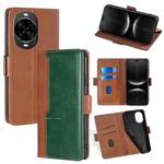 For Huawei nova 14 Pro 5G Contrast Color Side Buckle Leather Phone Case(Light Brown + Green)