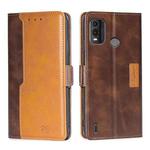 For Nokia G11 Plus Contrast Color Side Buckle Leather Phone Case(Dark Brown + Gold)