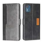 For Nokia C02 TA-1522 Contrast Color Side Buckle Leather Phone Case(Black + Grey)