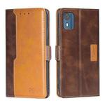 For Nokia C02 TA-1522 Contrast Color Side Buckle Leather Phone Case(Dark Brown + Gold)