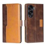 For Honor X50i 5G Contrast Color Side Buckle Leather Phone Case(Dark Brown + Gold)