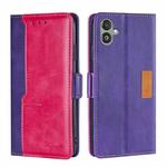 For Samsung Galaxy F14 5G Contrast Color Side Buckle Leather Phone Case(Purple + Rose Red)