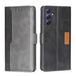 For Samsung Galaxy M54 5G Contrast Color Side Buckle Leather Phone Case(Black + Grey)