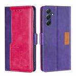 For Samsung Galaxy M54 5G Contrast Color Side Buckle Leather Phone Case(Purple + Rose Red)