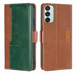 For Samsung Galaxy M15 5G Contrast Color Side Buckle Leather Phone Case(Light Brown + Green)
