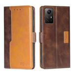 For Xiaomi Redmi Note 12S 4G Contrast Color Side Buckle Leather Phone Case(Dark Brown + Gold)