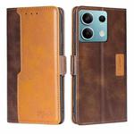 For Xiaomi Redmi Note 13 4G Contrast Color Side Buckle Leather Phone Case(Dark Brown + Gold)